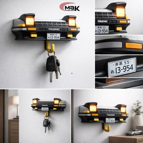 Vintage Car LED Key Holder – Wall-Mounted Key Organizer with Automatic Headlights (AE86 Edition)