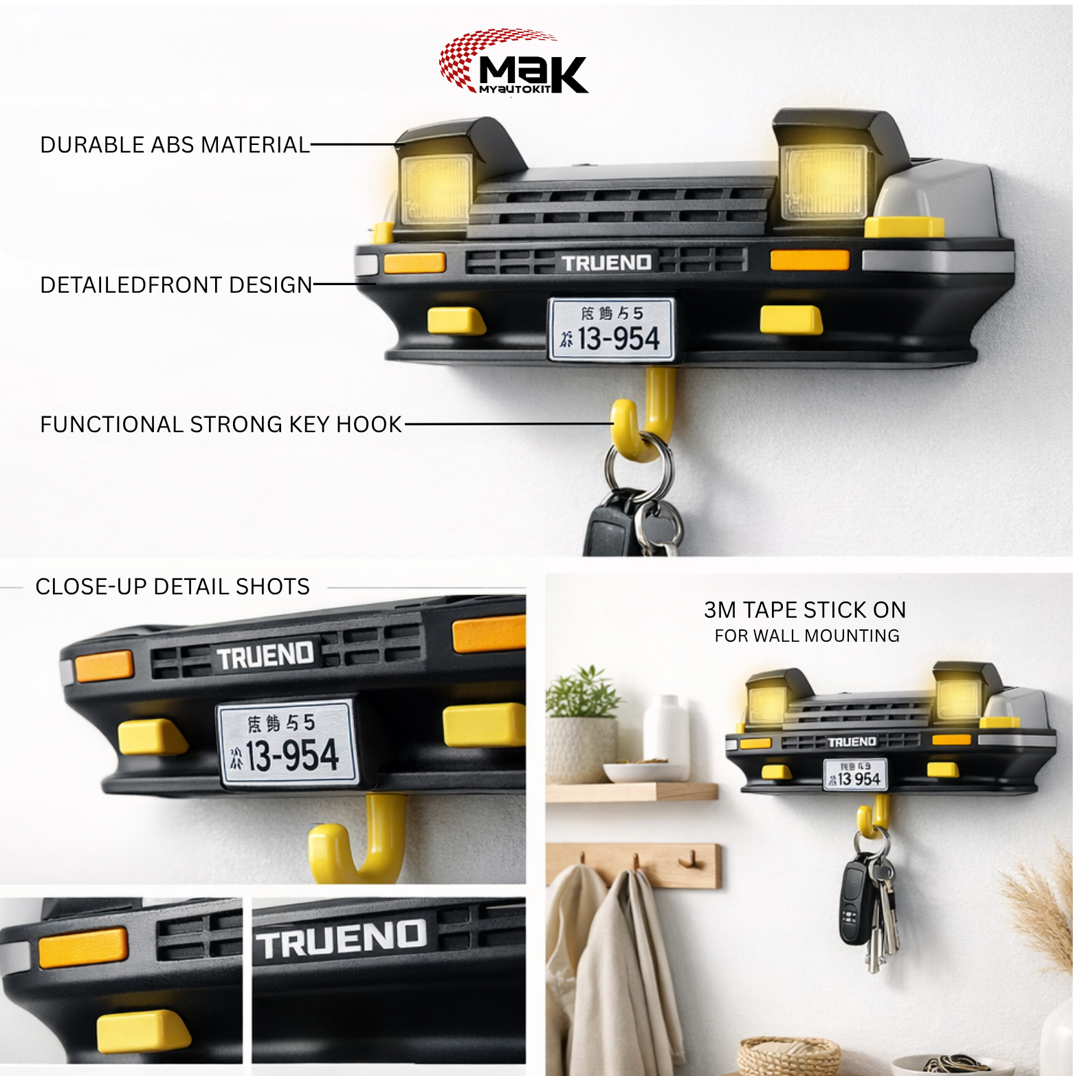 Vintage Car LED Key Holder – Wall-Mounted Key Organizer with Automatic Headlights (AE86 Edition)